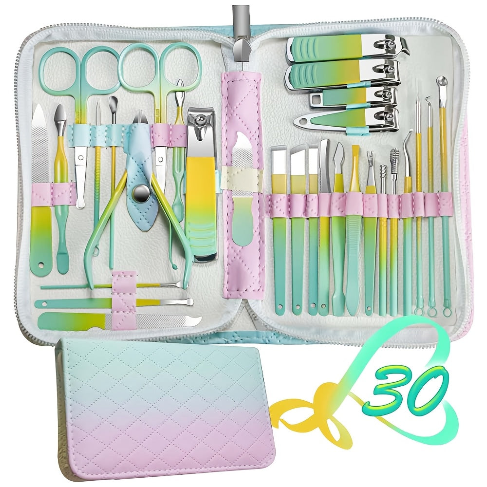 30-Piece Rose Golden Manicure Set: 30-in-1 Nail Clipper Kit With Fingernail & Toenail Clippers, Premium Stainless Steel Clippers, Nail File, Scissors, Tweezers, And Cuticle Remover - Complete Manicure And Pedicure Tools For A